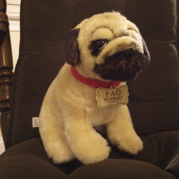 2 FAO Schwartz Plush Puppy Dogs, Pre-Owned: Golden Retriever Lab & Pug - Picture 6 of 11